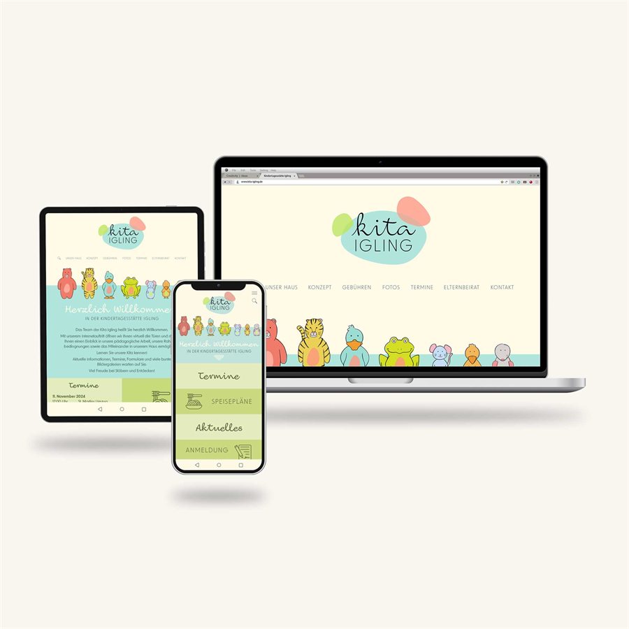 Die Website der Kita Igling auf Laptop, Tablet und Smartphone
