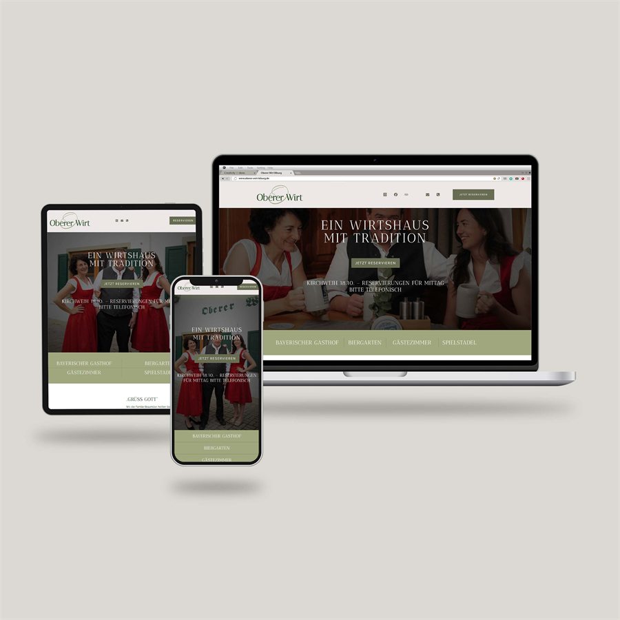 Die Website des Gasthofs Oberer Wirt auf Laptop, Tablet und Smartphone